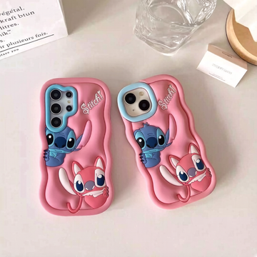 リロ・アンド・スティッチ スティッチ＆エンジェル 立体シリコン 耐衝撃 カートーン iPhone & サムスン スマホケース