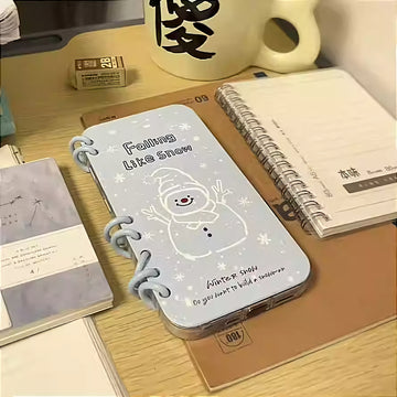 雪の結晶と雪だるま、ハローキティ ノートパソコン型 折りたたみ スマホケース スタンド付き iPhone用 隠しスタンド 女子向け 高見え かわいい