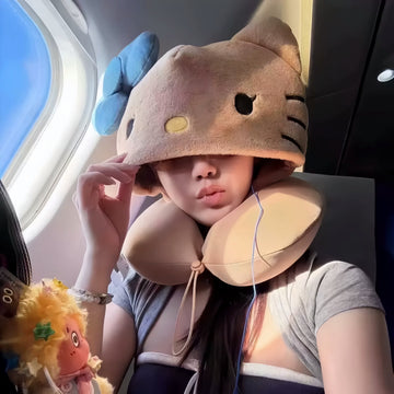 可愛いキャラクター U 字型枕 パーカー付き首枕 昼寝枕 遮光ヘッドカバー付き 旅行・新幹線・車・出張用