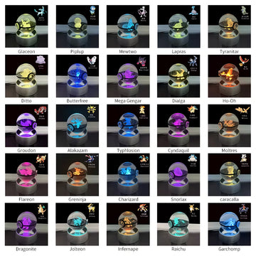 ポケモン 3D彫刻入りクリスタルボール 透明発光フィギュア ギフト