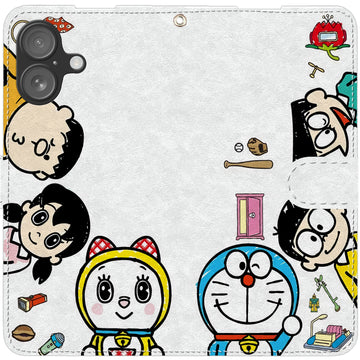 Doraemon iPhone smartphone case, wallet style, compatible with all iPhone models