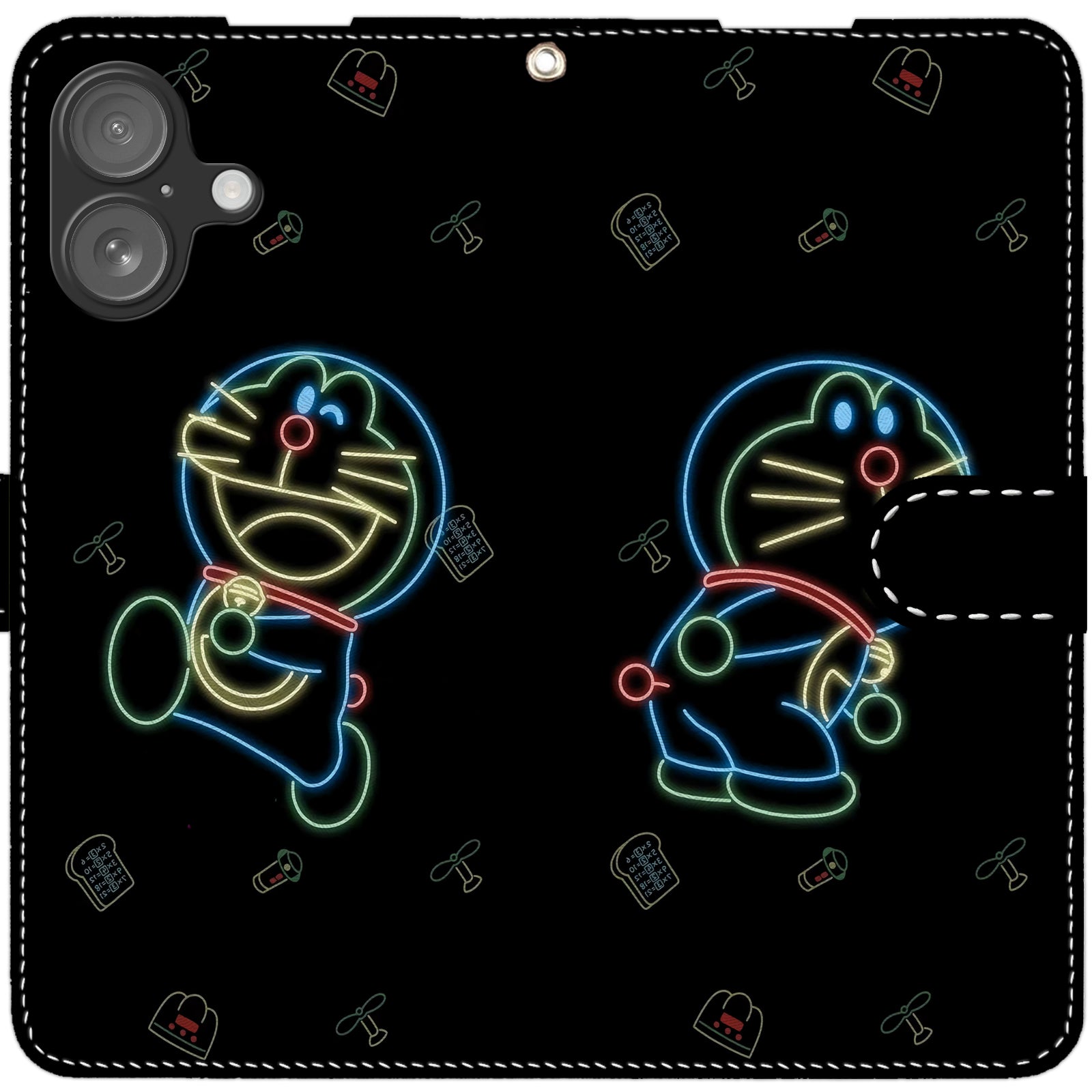 Doraemon iPhone smartphone case, wallet style, compatible with all iPhone models