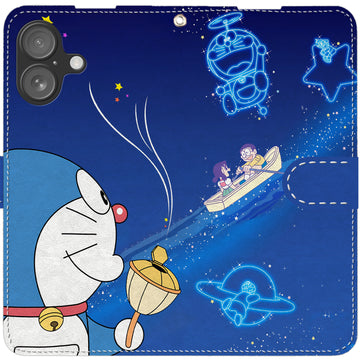 Doraemon iPhone smartphone case, wallet style, compatible with all iPhone models