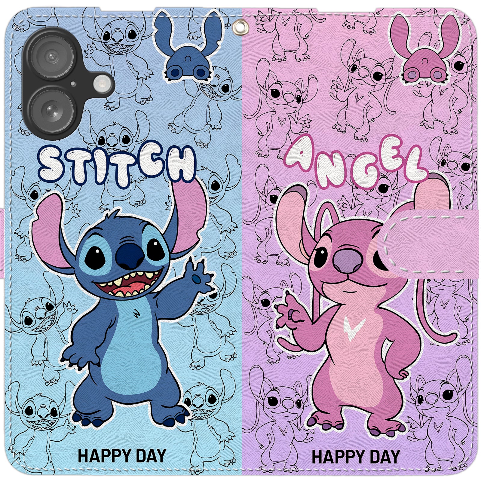 Stitch iPhone smartphone case, wallet style, compatible with all iPhone models